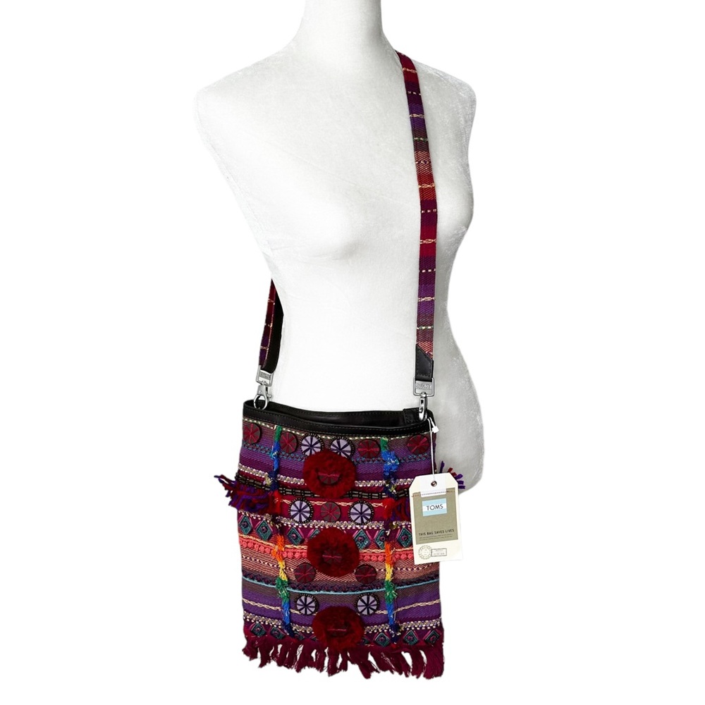 NWT $178 Toms Summit Stripe Artisan Embellished Crossbody Bag Multicolored OS